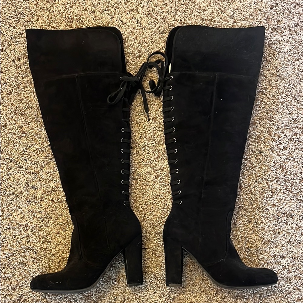 Black Knee-High Lace-Up Boots- 7